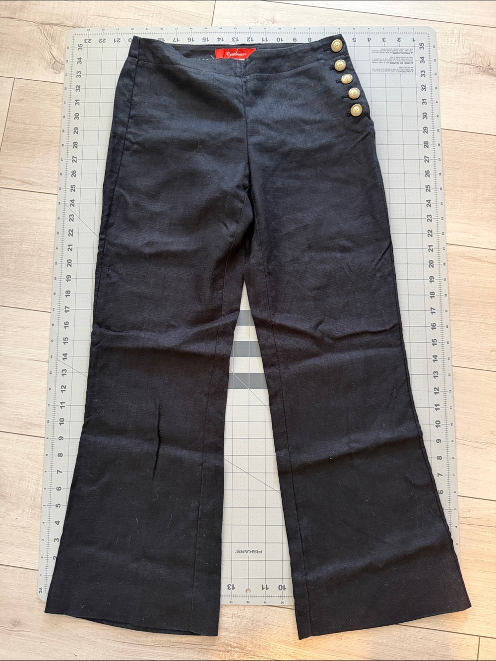 Black Wide-Leg Button Detail Pants cartonnier Anthropologie